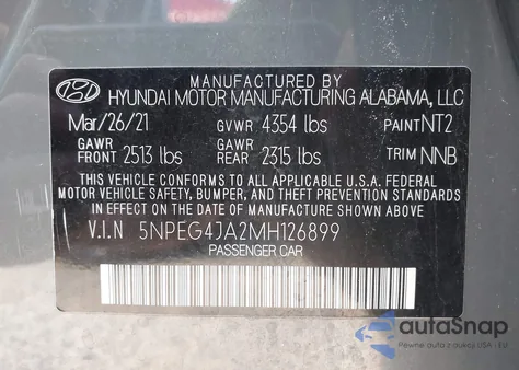 2021 Hyundai Sonata Se z USA, uszkodzony, nr VIN 5NPEG4JA2MH126899